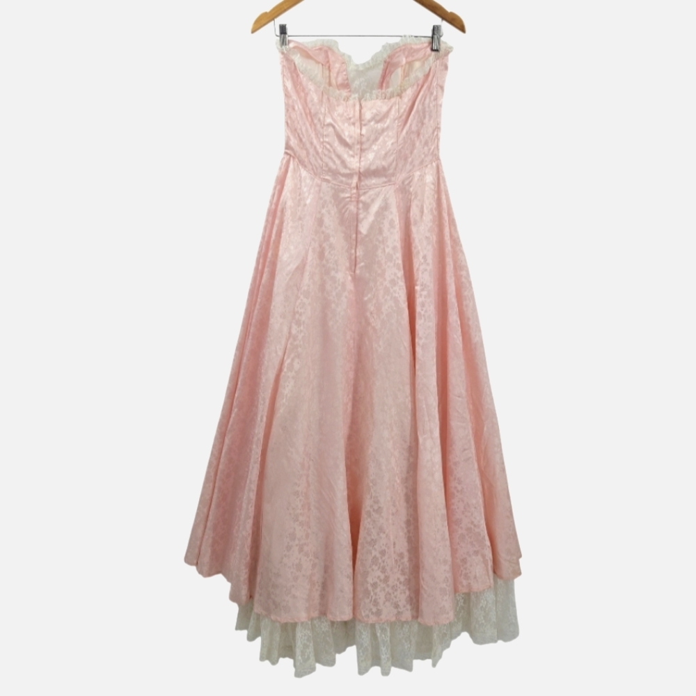 Gunne Sax Gown Pink Taffeta Sleeveless Vintage '80s Size 9